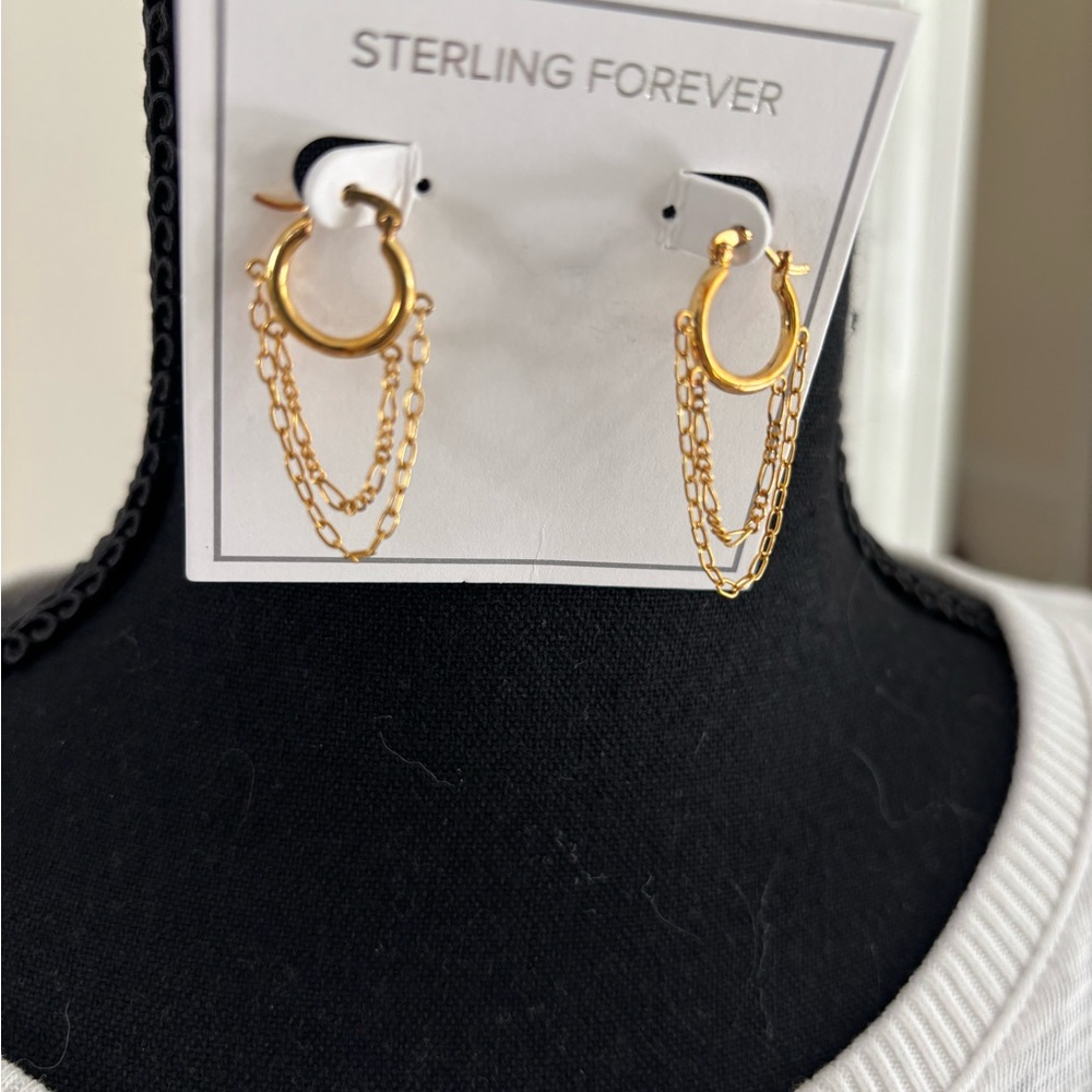 Sterling Forever Gold Hoop and Chain Earrings